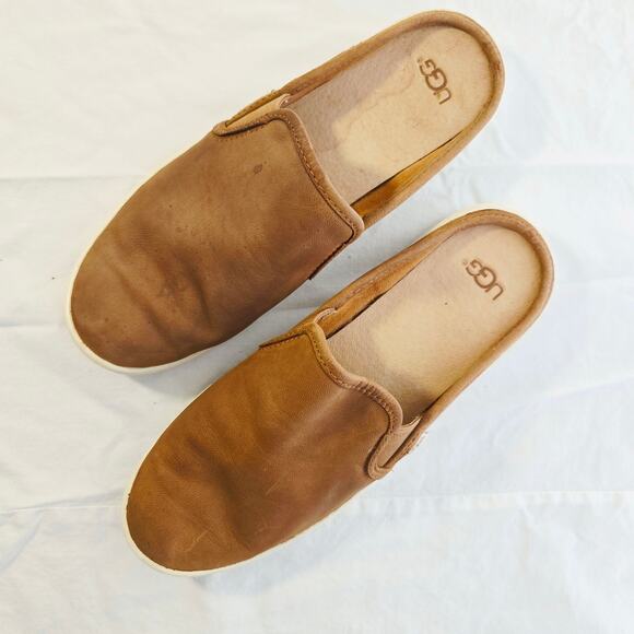 UGG Gene Nubuck Slip on Brown Sneakers Slide Leather Size 7.5 - Picture 5 of 9